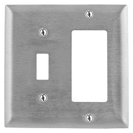 Bryant Electric SS126 Metallic Wallplate, 2-Gang, 1 Toggle 1 Decorator/GFCI Opening, Standard Size, 302/304, StainlessSteel, With Removable White Protective Film