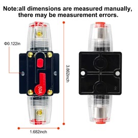 Xipupoo 50 Amp Circuit Breaker with Manual Reset Switch Waterproof 12V-48V DC Resettable Fuse for Boat Trolling Motor Marine ATV Trailer Vehicles Stereo Audio Electronic Battery Solar System
