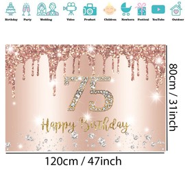 75th Birthday Decoration Women, 75th Birthday Decoration Rose Gold Glitter Spots Fabric Sign Poster, 75th Birthday Background Banner Woman 75th Birthday Party Decoration