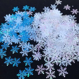 WANYI Pack of 600 Snowflakes Decorative Confetti Christmas Decoration DIY Winter Decoration Confetti Confetti for Party Decorations, Wedding, Birthday, Table Decoration, New Year, White + Blue (300