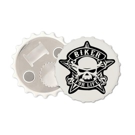 Biker of Life Magnetic Bottle Cap Opener Gift Fridge Magnet Skull Star