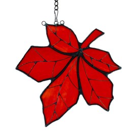 HAOSUM Maple Leaves Stained Glass Window Hanging,Fall Leaf Decorations, Suncatcher for Window,Stained Glass Maple Leaves Window Decoration for Office Party Home Decor Gifts for Women（Red）