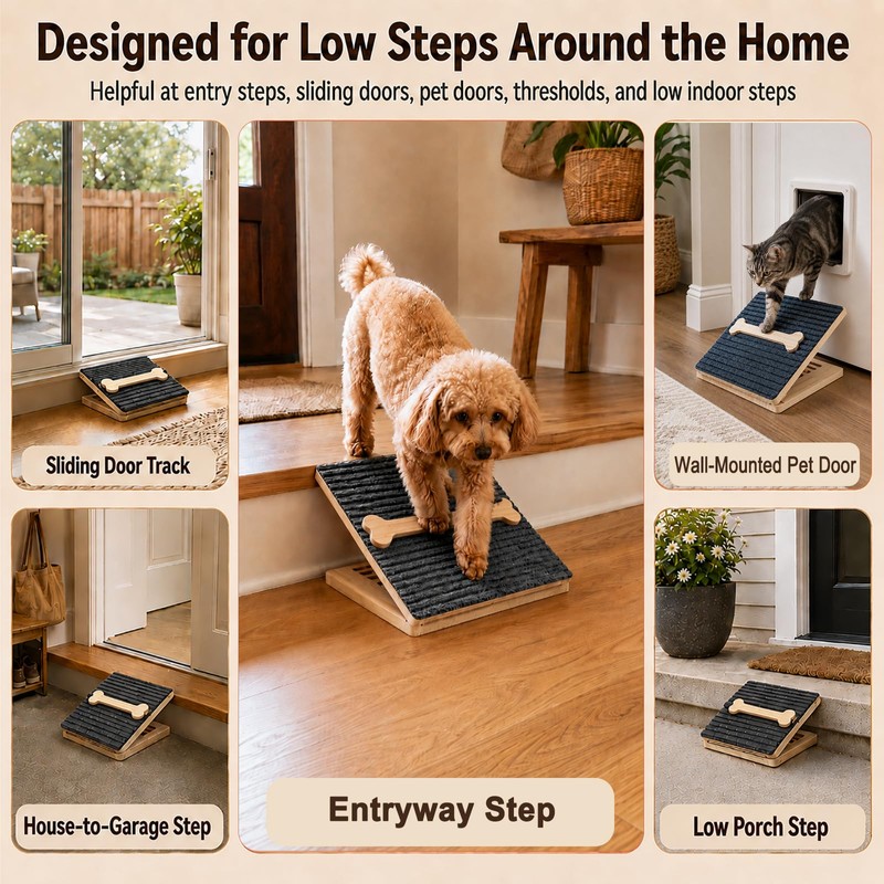 Dog Ramp for Stairs 2 Pack, 4-Level Adjustable Wooden Pet