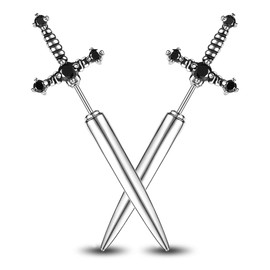 PunkTracker Hypoallergenic Surgical Steel Gothic Sword Earrings for Women Black Cubic Zirconia Punk Dagger Y2K Emo Earrings for Men
