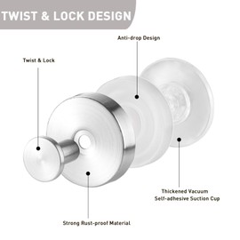 byojia Suction Cup Hooks, Shower Hooks for Inside Shower, No-Drill Towel Hook Stainless Steel Waterproof Suction Hook for Wreaths, Loofah, Towel, Coat, Bath Robe (3, Brushed Nickel)