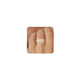 FUNEIA Pack of 3 Rings Gold Ladies Women 14k Gold-Plated Ring Waterproof Set Thin Golden Rings Statement Thumb Ring Finger Ring Stacking Ring Zirconia Narrow Ring Fashion Jewellery Gifts Size 49-65