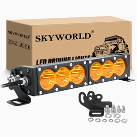 SKYWORLD Single Row LED Light Bar, 12 inch 60W Slim Flood Beam 12V 24V Offroad Driving Fog Lights Roof Bumper Light Bars Waterproof for 4x4 Car Truck Tractor SUV ATV UTV Boat Vehicles, 3000K Amber