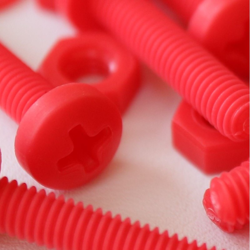 20 x Red Pan Head Screws Polypropylene (PP) Plastic Nuts