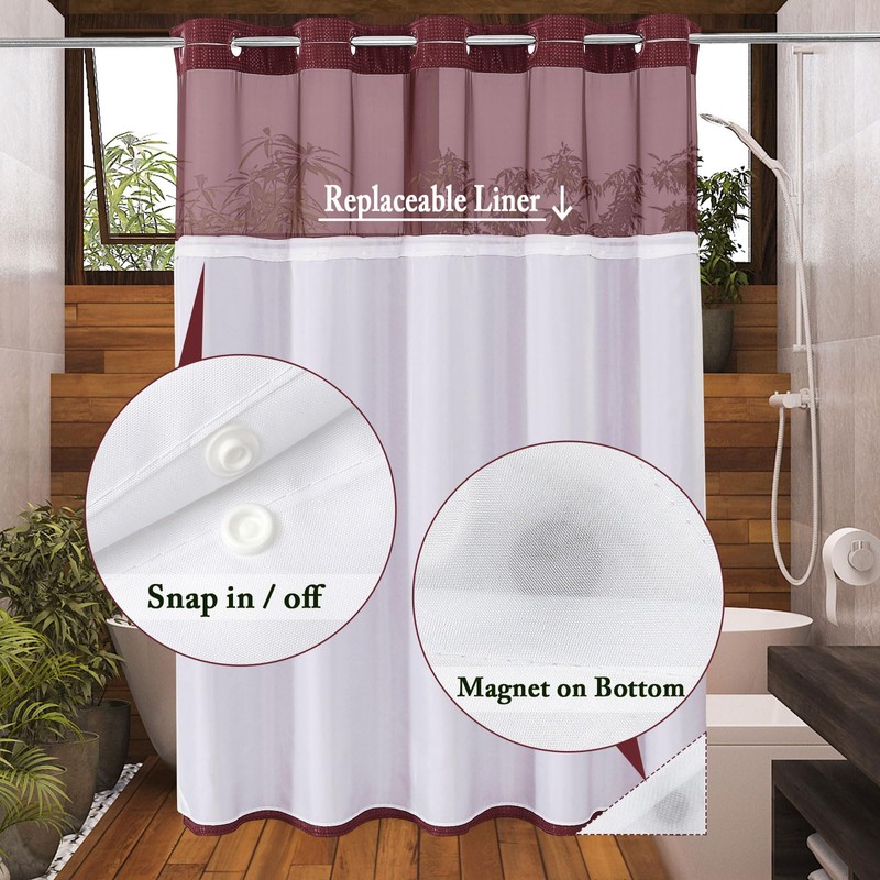 Gibelle No Hook Waffle Weave Shower Curtain with Snap-in Fabric