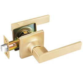 EHOMEWARE 1 Pack Gold Door Knobs Passage Door Handles, Interior Door Levers for Hallway or Closet, Keyless Door Levers Brushed Brass, Reversible Handing