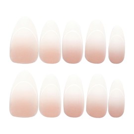 MISUD Press On Almond Medium Fake Nails Matte Glue Nude Ombre Acrylic Stiletto Artificial Natural Gradient Stick On False Nails with Design 24 pcs