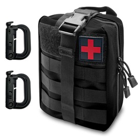 Tanzueji IFAK Trauma Kit Pouch | Empty First Aid Bag | Military Trauma Emergency Medic Bag | EMT Pouches | Molle Tactical Rip Away Pouch with Red Cross Patch & 2 Carabiner