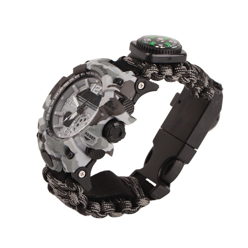 Outdoor Camping Survival Watch Multi Functional Bracelet Compass Whistle Paracord