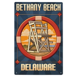 Lantern Press 6x9 Inch Wood Sign, Ready to Hang Wall Decor, Bethany Beach, Delaware, Lifeguard Chair