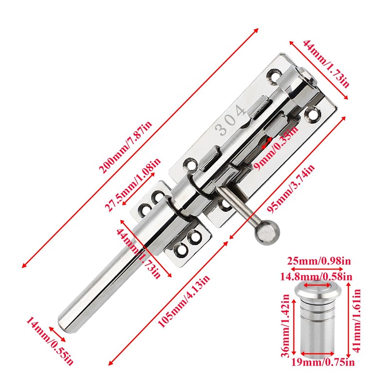 Slide Bolt Gate Latch Solid Gate Lock Heavy Duty 304