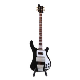 Hongzer Guitar Instrument, Black Miniature Bass Guitar Replica with Stand and Case Instrument Model Ornaments Gift