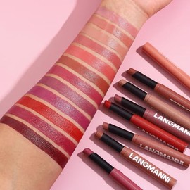 12 Piezas Lápiz Labial de Terciopelo Mate Nude Mate Suave Bastón de Color Oscuro Alta Pigmentación Larga Duración Impermeable Bálsamo Labial Cosmético