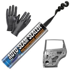 [Black] Professional Automotive Seam Sealer, Paintable Quick-Set Polyurethane Auto Body Seam Sealer for Metal Surfaces of Cars, Trucks, Etc, Includes Gloves & Tip - Black RV Roof Sealant
