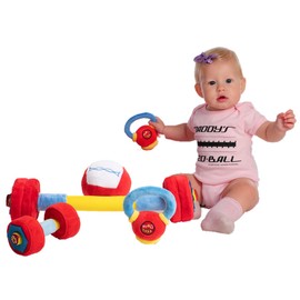 WOD Toys® Baby Fitness Plush Toy Gym Set with Rattle & Sensory Sounds - Safe, Soft & Durable Workout, Exercise and Weightlifting Pretend Play Toys for Toddlers, Newborns, Infants and Babies Ages 0+