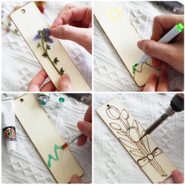 SWATOM Wood Bookmarks Blank DIY Semicircle Wooden Bookmark Craft Bulk 30 PCS Unfinished Wood Tags Ornaments with Holes and Tassels for Wedding Party Birthday Decoration