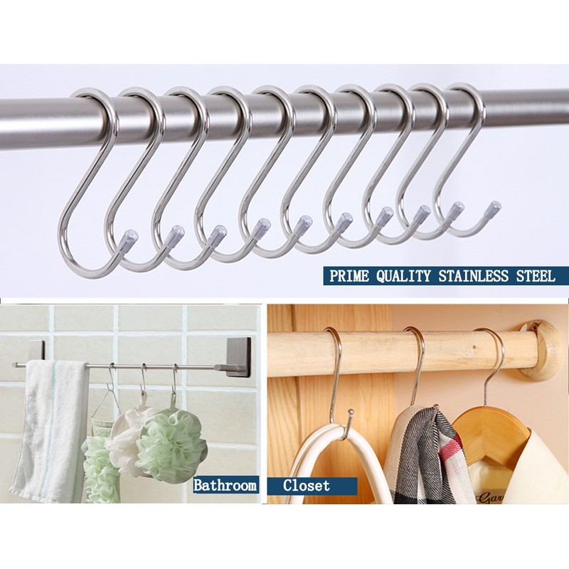 Evob 20 Pack 3.4" S Shaped Hooks Stainless Steel Metal