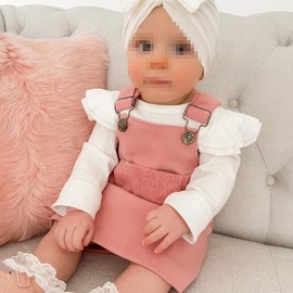 Kupretty Newborn Baby Girl Fall Clothes Ruffle Long Sleeve Ribbed Romper Corduroy Suspender Skirts Infant Overalls Dress Outfits (Pink, 6-12 Months)