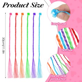 6 Pcs Kids Colored Hair Extensions, Clip-in Rainbow Hair Accessories, Braided and Straight Styles Multicolor Hairs Clips with Clip Snaps for Children Performance Kids Girls Cosplay Party Dress up