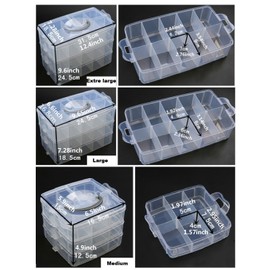 Kamay's Extra Large 3 Tier Stackable Adjustable Compartment Slot Bead Craft Jewellery Tool Storage Organiser Snap-Lock Tray Container, with 30 Compartments, Container Box,Pink