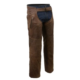 Milwaukee Leather Chaps for Men's Vintage Crazy Horse Brown Leather- Snap Out Thermal Lined Motorcycle Chap MLM5518-3X-Large