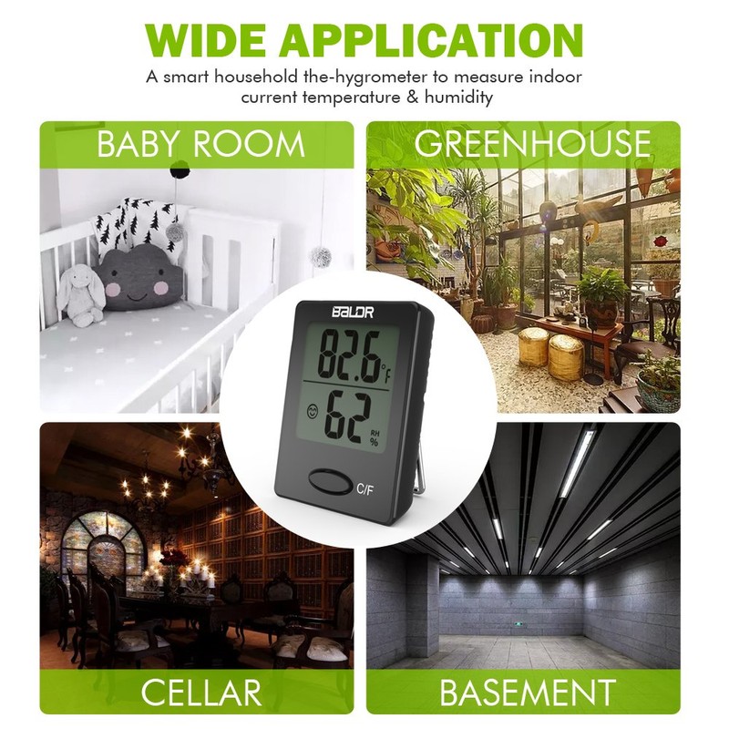 Baldr Mini Digital Thermometer with Temperature and Humidity Display Comfort