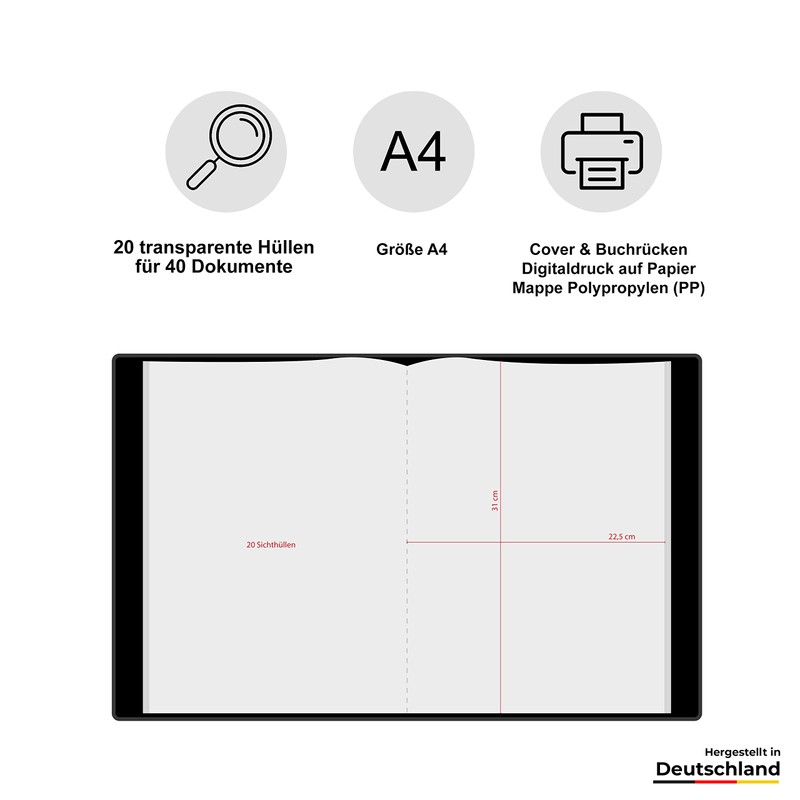 Minilino Certificate Folder 20 Premium Transparent Pockets A4 [Protection and