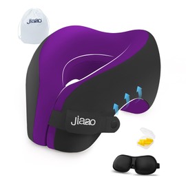 jiaao Neck Pillow Airplane, Ergonomic Memory Foam Travel Pillows for Long Flights, 3D Eye Masks, Ear Plugs and Portable Drawstring Bag, Napping Pillow for Home, Sleep Rest, Family and Travel Use