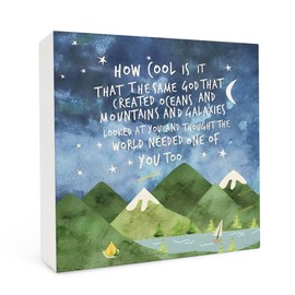 FHUGX How Cool Is It The Same God Inspirational Wooden Sign Desk Decor 5x5,Bible Verse Sign,Positive Christian Home Bedroom Teens Room Nursery Classroom Dorm Shelf Table Decor