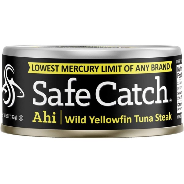 Safe Catch Ahi, Lowest Mercury Solid Wild Yellowfin Tuna Steak, 5 oz Can. The Only Brand to Test Every Tuna for Mercury (Pack of 6)