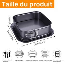 HQILRRA Springform Cake Tin Square Springform Cake Tin with Non-Stick Coating and Removable Base, Waterproof Cake Tin (24 x 24 x 6.5 cm)