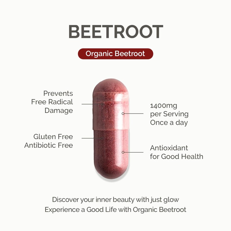 Just Glow Organic Beetroot 1,400mg - USDA & Health Canada