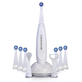Cybersonic3 Electric Toothbrush, Rechargable Power Toothbrush with Complete Dental Care Kit Including Tongue Scraper and Floss Heads + 6 Replacement Brush Heads