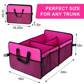 zmnklry Trunk Organizer for Car, 72L Large Capacity Car Trunk Organizer, Collapsible Multiple Compartments Trunk Organizers,Suitable for A Variety of Cars, SUV, Mini-Van, Pink