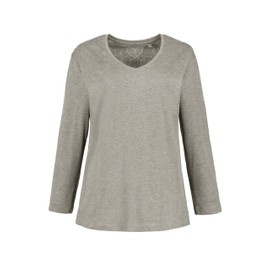 Ulla Popken Women's Basic V Shirt, Long-Sleeved Shirt, Light grey mélange