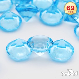 PMLAND 69 Pieces 25mm Big Round Acrylic Diamond Crystals Gems Treasure Gemstones for Baby Shower Table Scatters Vase Fillers Decoration Party Treasure Hunting Arts and Crafts - Light Blue