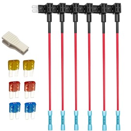 Gebildet 6 Pieces 12V 24V Add-a-Circuit Micro 2 Fuse Tap with Heat Shrink Terminals, Piggyback Blade Fuse Holder with Wiring Harness, 6 Pieces Micro 2 Fuse (5A/10A/15A) and Fuse Puller