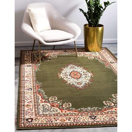 Unique Loom Reza Collection Traditional Persian Style Area Rug, 8 x 10 ft, Olive/Ivory