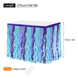 MECCANIXITY 9ft Blue Purple Tutu Table Skirt, Tulle Curly Willow Table Skirt for Rectangle Tables, Ruffle Table Skirt for Birthday Wedding Gender Reveal Party