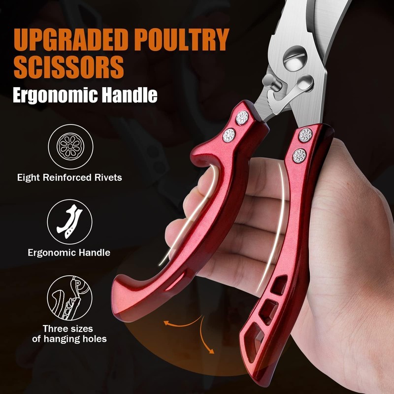 Poultry Shears, Red Heavy Duty Kitchen Shears with Serrated Edge,