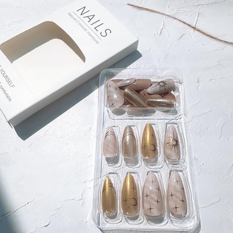 24Pcs French Tip Press on Nails Medium Almond Fake Nails