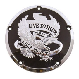 Black and Chrome 'Live to Ride' Derby Clutch Cover for Twin Cam Models