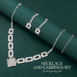 Fashband Crystal Bridal Wedding Jewelry Set Silver Rhinestone Necklace Earrings Sets Formal Costume Jewelry for Women and Brides (S-B, One Size)