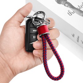 Tukellen Leather Weave Keychain Suit for car Keychain Keyring Present Woman ，with 360 Degree Rotatable D-ring and Screwdriver (Red Blue)