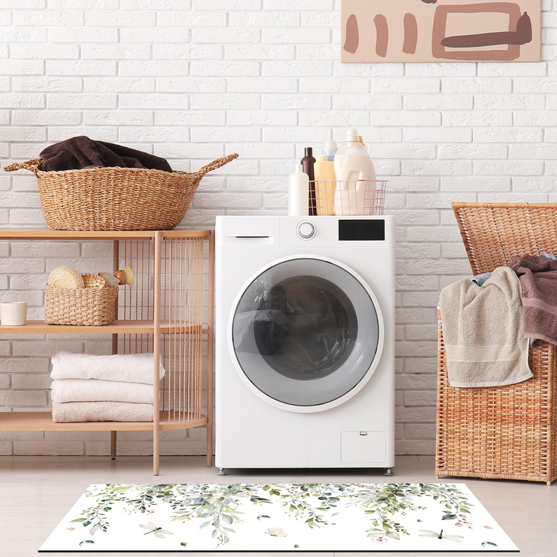 FNLNDO Sage Green Bathroom Rugs Long Leaf Bath Mats Eucalyptus