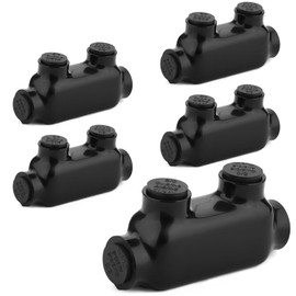 Insulated Inline Splice Connector, 2/0-6 AWG, Aluminum to Copper Wire Connectors, Dual Sided Entry Cable Splicers, 7/32" Slotted Allen Hex Insulated Cable Connectors (5 Pack)